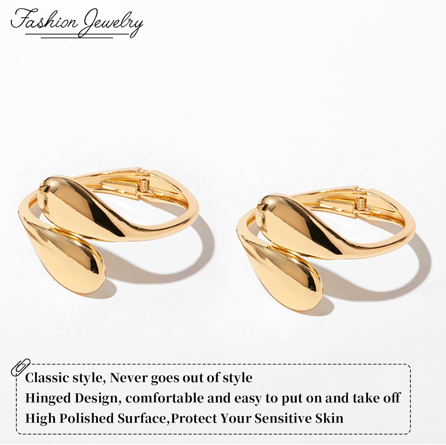 YBMYCM Gold Silver Cuff Bangle Bracelets for Women Set Chunky Trendy Teardrop Adjustable Wrap Open Gold Bracelet Minimalist Hinged Arm Cuff Jewelry Gift 2pcs - Image 6