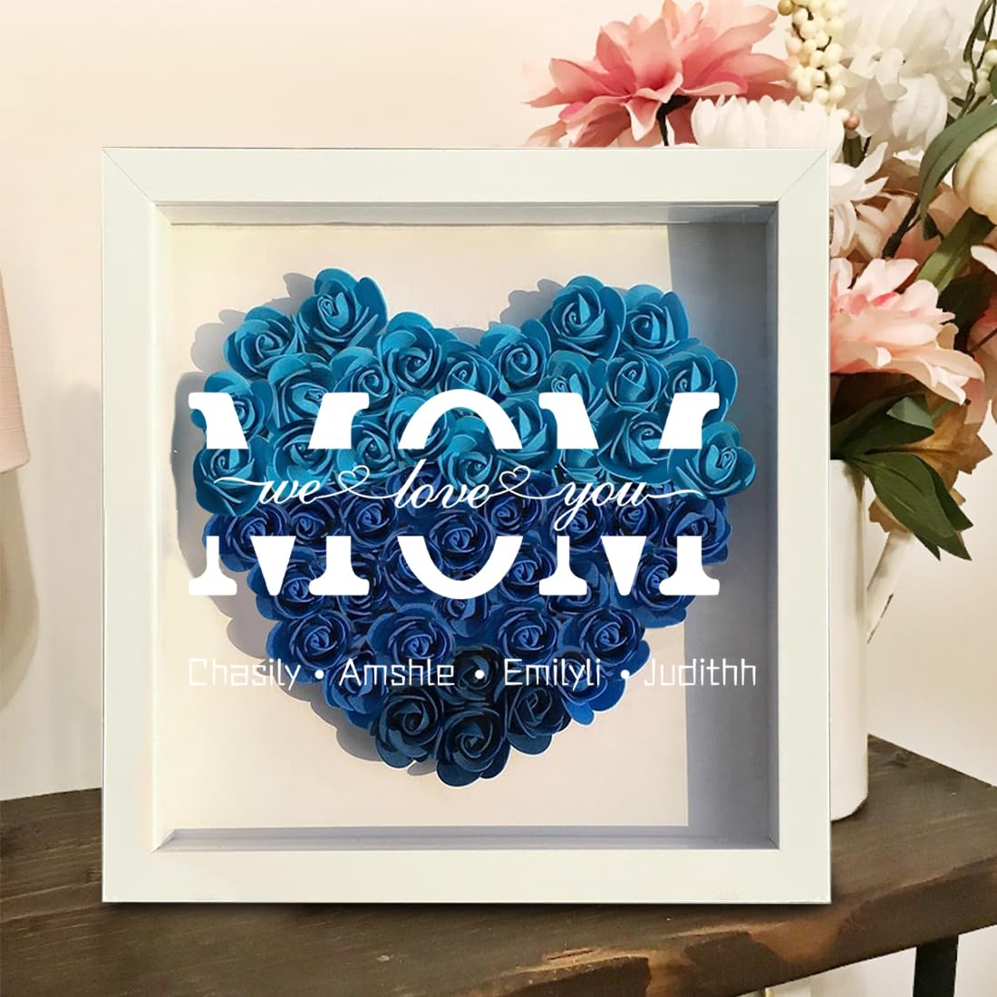 Boîte à Ombre Fleurs Personnalisée HAOTOM - Cadeau Fête Des Mères Photo & Message Pour Maman