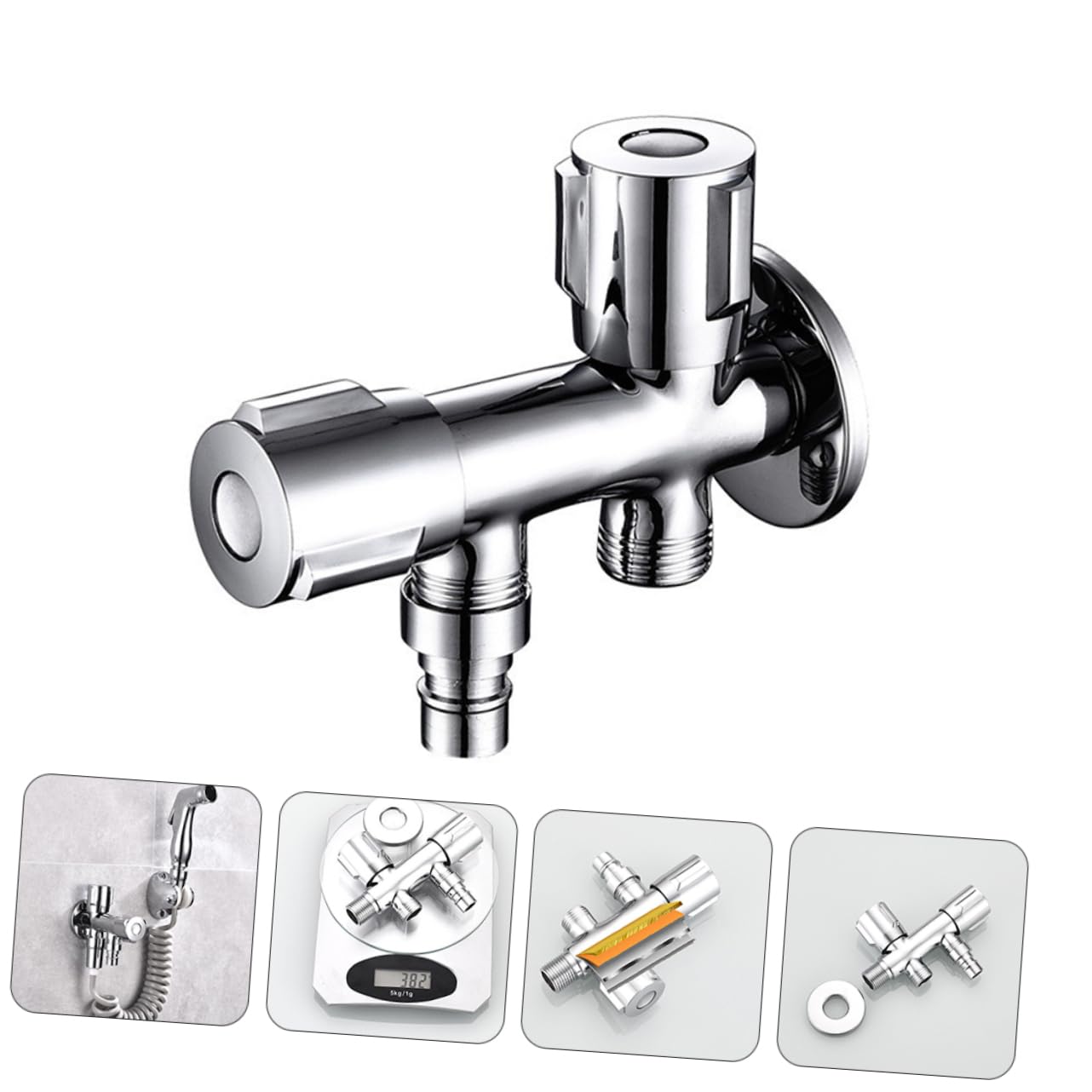 Valvola Doppio Rubinetto per Lavatrice in Acciaio Inox Argento | Uso Domestico in Bagno, per Lavatrice e Lavastoviglie, Design Semplice Lavorazione Professionale
