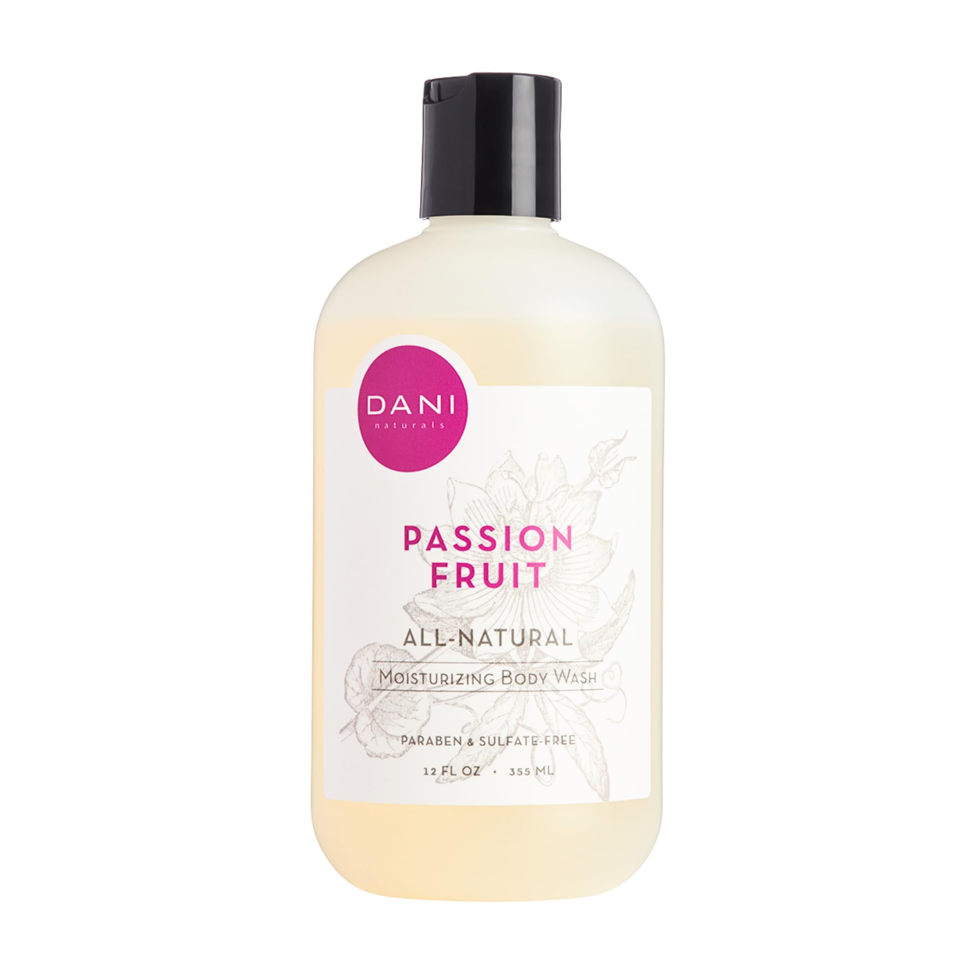 DANI Naturals Moisturizing Body Wash - Sweet Passion Fruit Scent with Organic Aloe Vera & Natural Glycerin - Sulfate & Paraben-Free Shower Gel - 12 oz