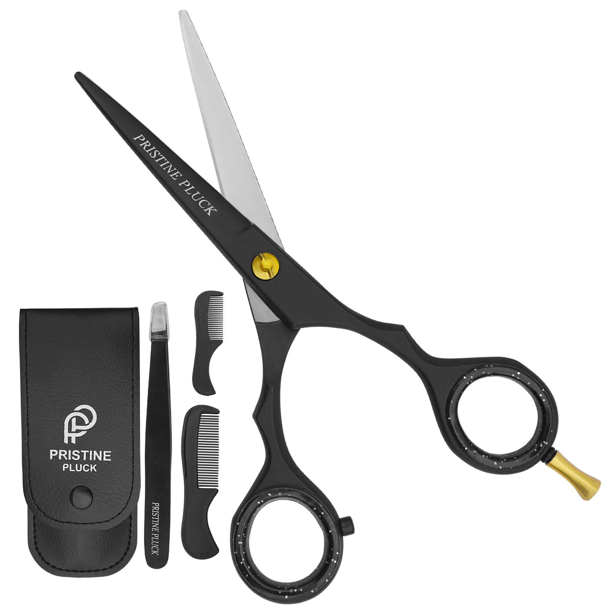 5” Beard & Mustache Scissors for Men – German Stainless Steel Precision Trimming Shears with Tweezers, Mustache Comb, Beard Comb & Travel Pouch for Facial Hair Grooming Kit