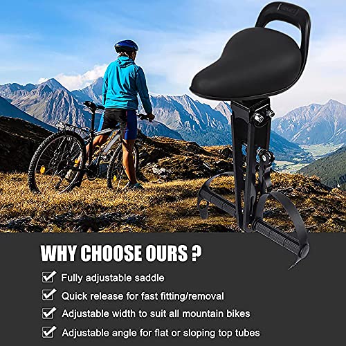 Kids New Bike Seat With Backrest, Detachable Front Mounted Child Bicycle Seats With Foot Pedals For Children, Compatible With All Adult Mountain Bikes #TOP5