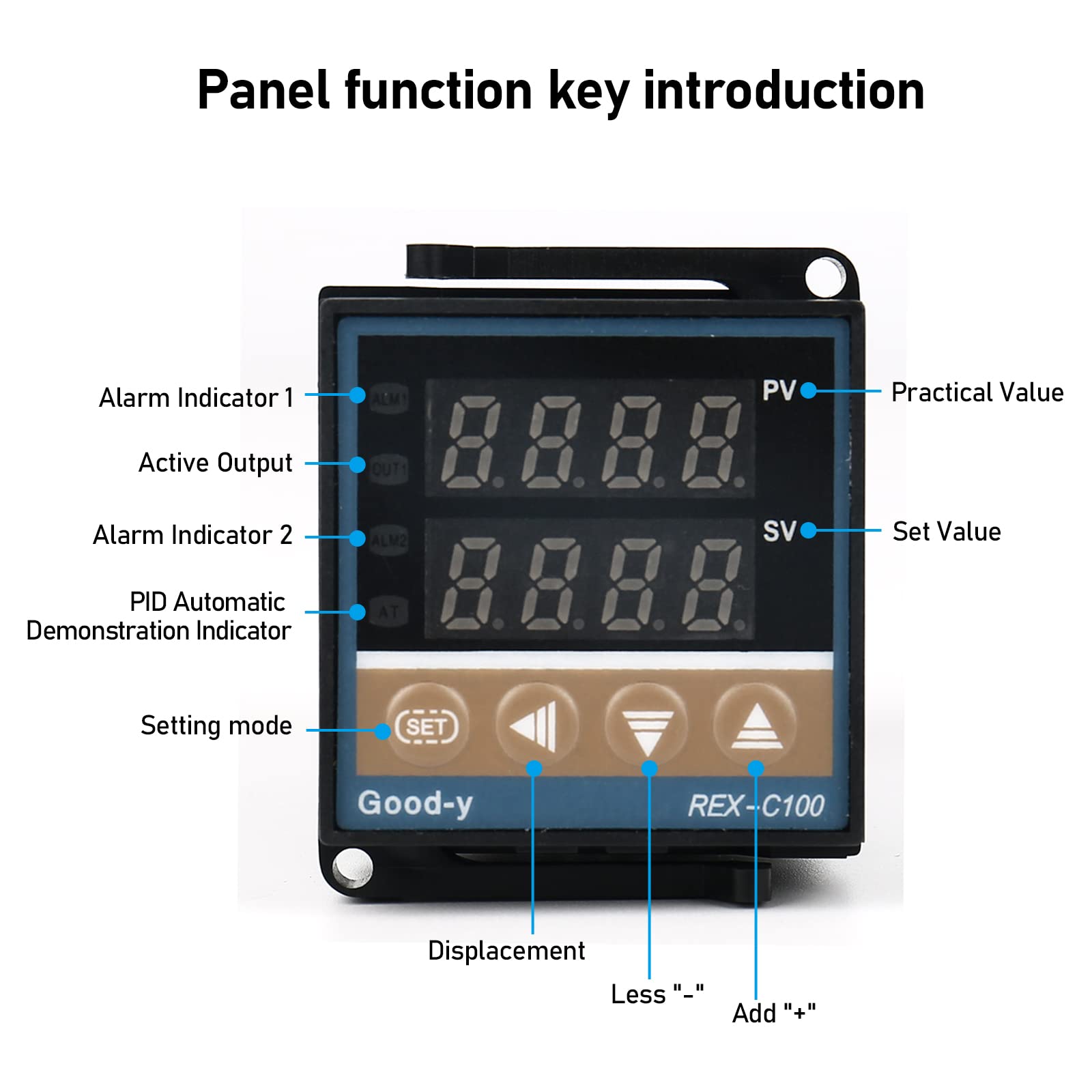 PID Contrôleur de Température Régulateurs REX-C100 0~1300 ℃ Thermostats Affichage Numérique avec K/PT100/E/J réglable Capteur, Relais à Semi-Conducteurs 40A+1M Thermocouple K Kit, SSR Sortie