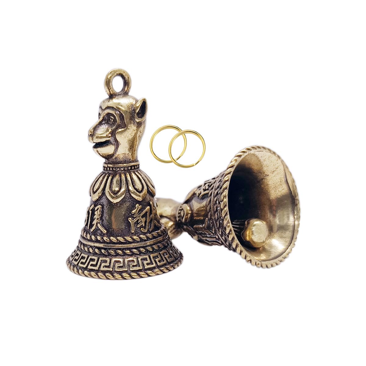Brass Bells 2 Pack Crafted Zodiac Monkey Sleigh Bell with Lucky Guardian Feature - Perfect for Car Christmas Tree and Fengshui Decor