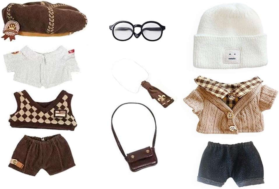 niannyyhouse 20cm Plush Doll Clothes Set, 8 Inch, 2 Outfits with Mailman and Sweater Sets, Dress Up Accessories