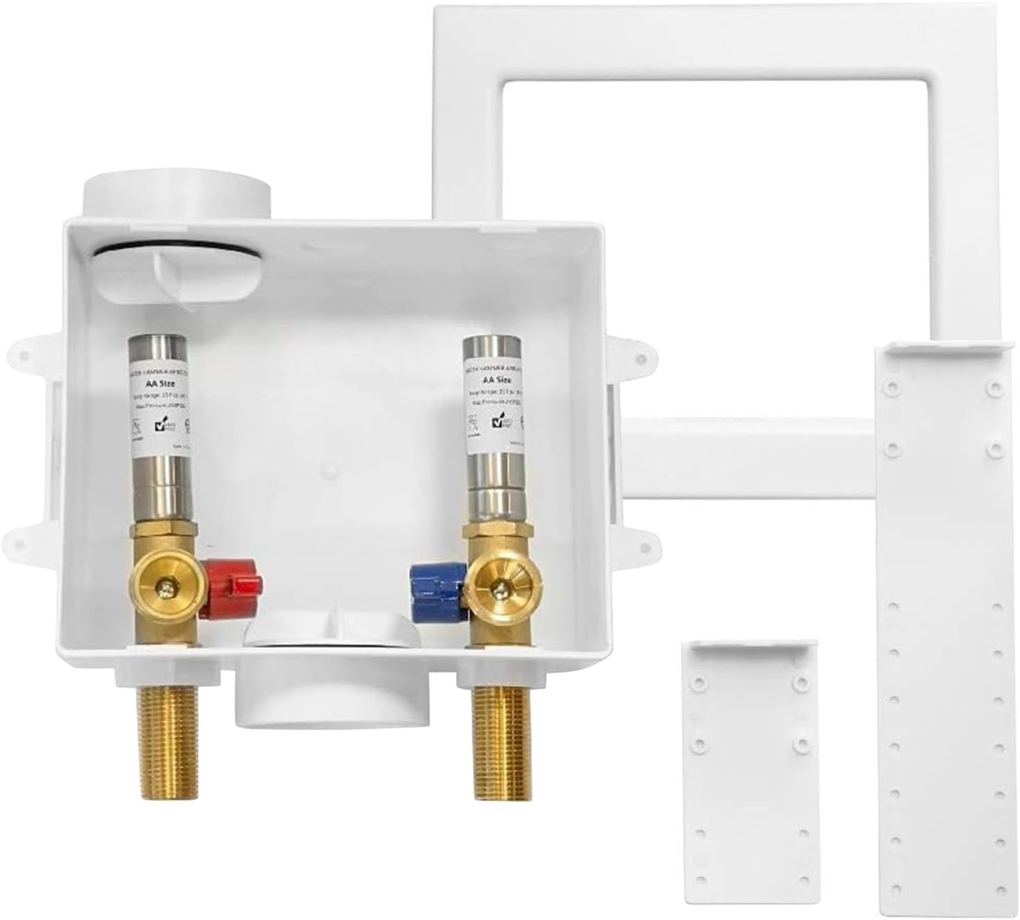 Washing Machine Outlet Box, Center Drain/Side Drain, 1/2 Inch MIP Sweat Inlet x 3/4 Inch MHT Outlet Connection, with Stainless Steel Water Hammer Arrestor(WM006)
