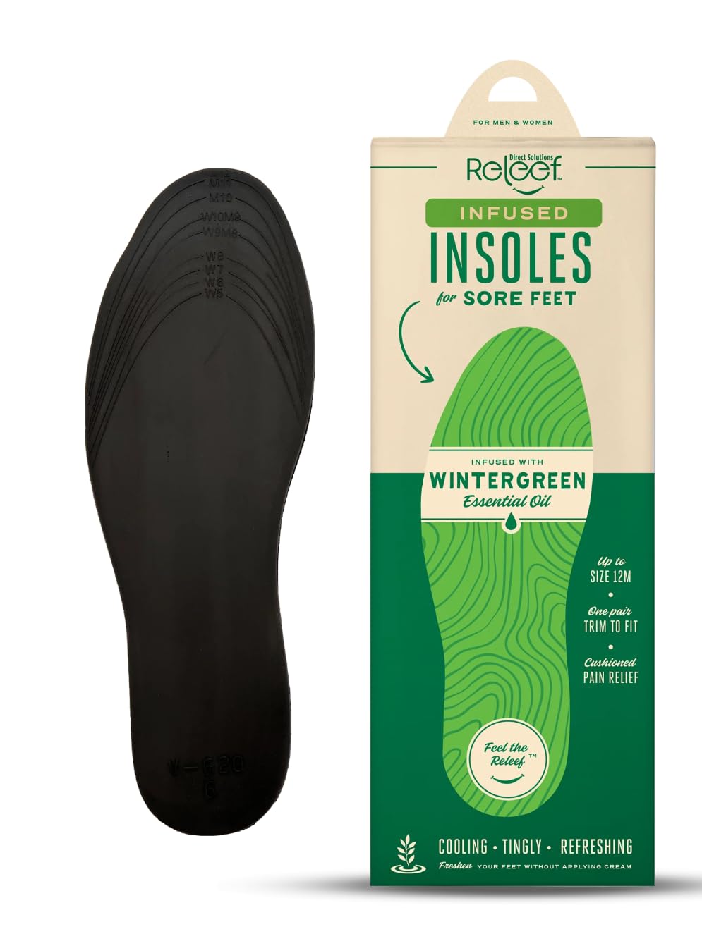 Sore Feet Relief Cushioned Insoles for Men and Women Wintergreen Oil Shoe Inserts All-Day Comfort Shock Absorbing Latex