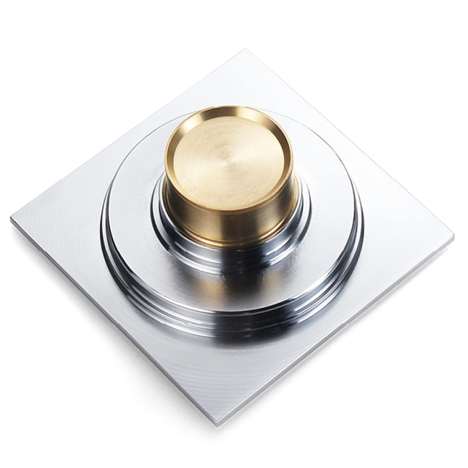 Sumidero cuadrado inoxidable, Desagüe de ducha invisible cuadrado de 100 x 100 mm con insertos de baldosas extraíbles en la cubierta de la rejilla, desagüe de piso de latón cepillado(Chrome Plated)