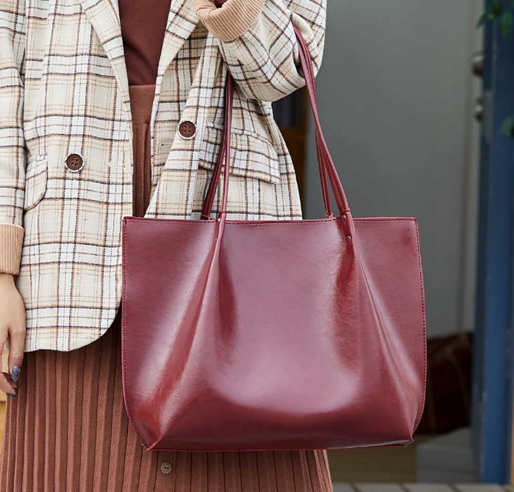 Torebki damskie typu hobo torby typu tote duża pojemność skóra ekologiczna vintage swobodna torba na ramię brązowa,Czerwony