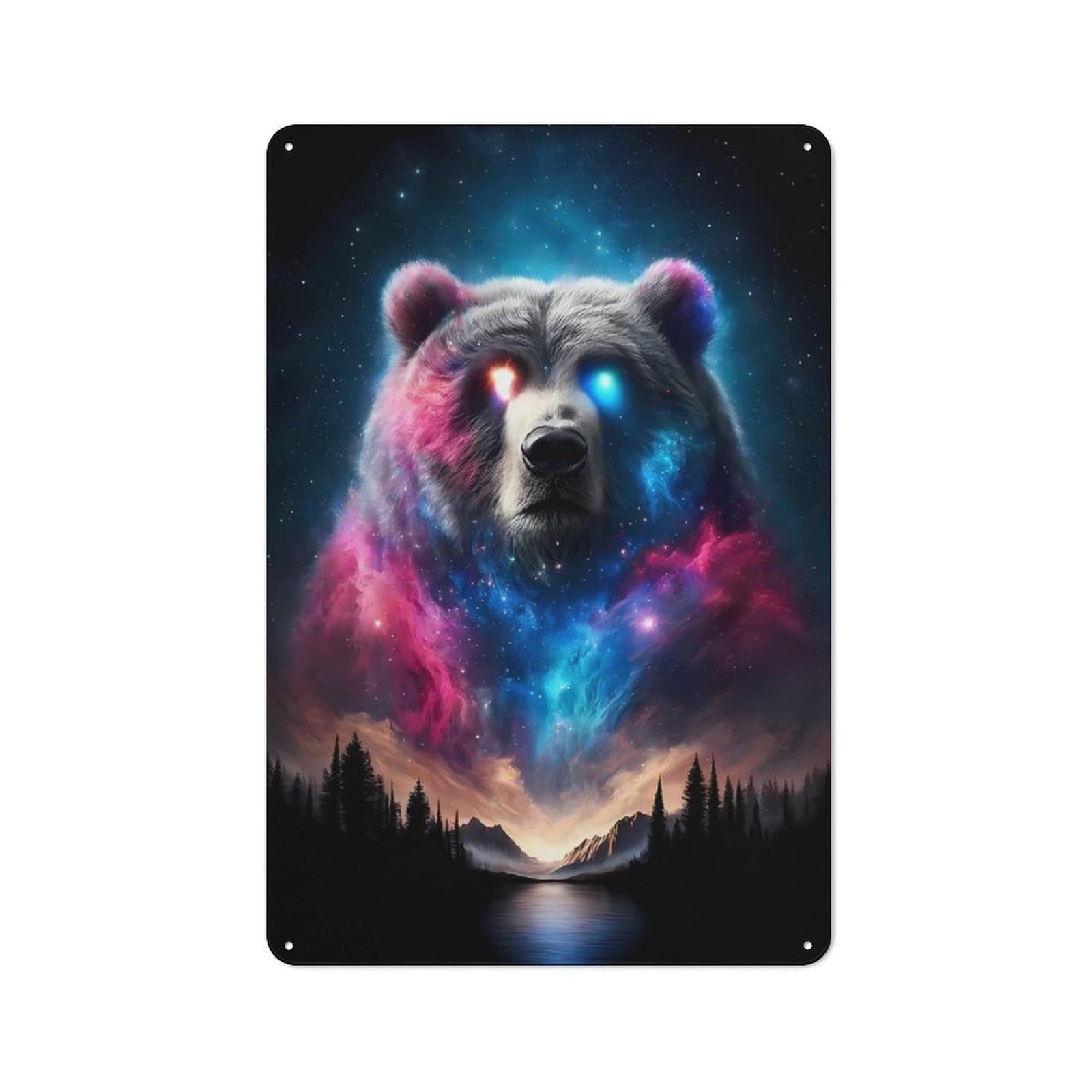 Cosmic Bear Printed Tin Plaque, Clean Printed Wall Decor for Breakfast Nook, Kitchen Wall And Home Cafe, 30x20cm