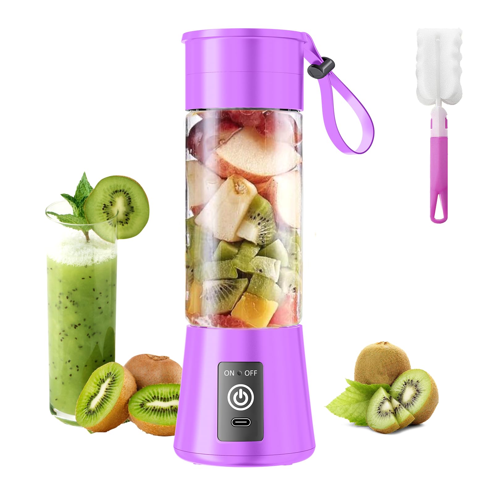Personal Blender for Shakes and Smoothies - 2025 New Upgrade Cordless Portable Blender USB-C Rechargeable, 380Ml BAP Free Juice Cup, 6 Blades Freshly Squeezed for Picnic/Sprots, 20000Rpm/Min Speed