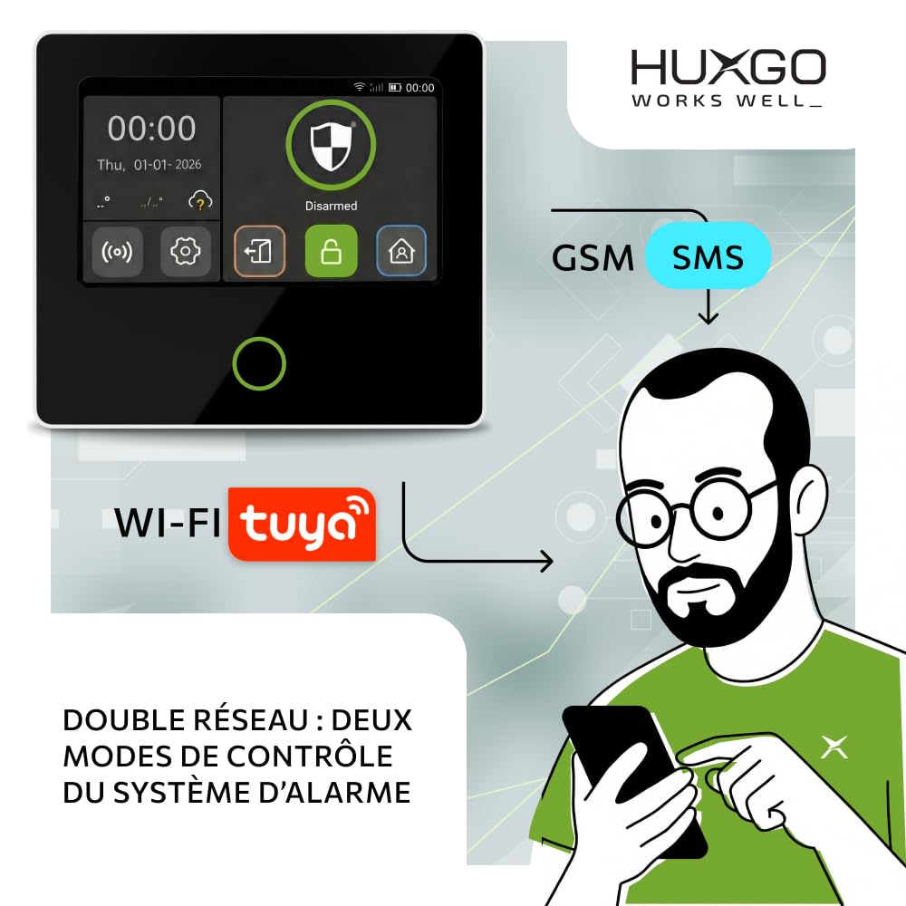 HXA502 Kit Alarme sans Fil WiFi + GSM 4G | Système d’Alarme avec Sirène Solaire, 9X Détecteurs PIR, 9X Capteurs d’Ouverture | Idéal pour Habitation & Garage, Kit de Sécurité Connecté