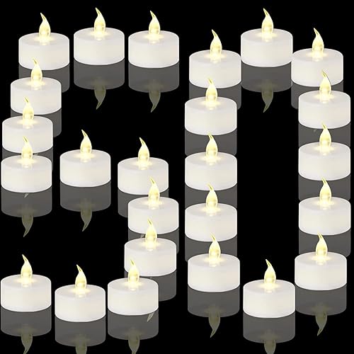 TEECOO 24 velas de té eléctricas que funcionan con pilas, velas amarillas cálidas parpadeantes LED realistas sin llama, duran más de 150 horas para