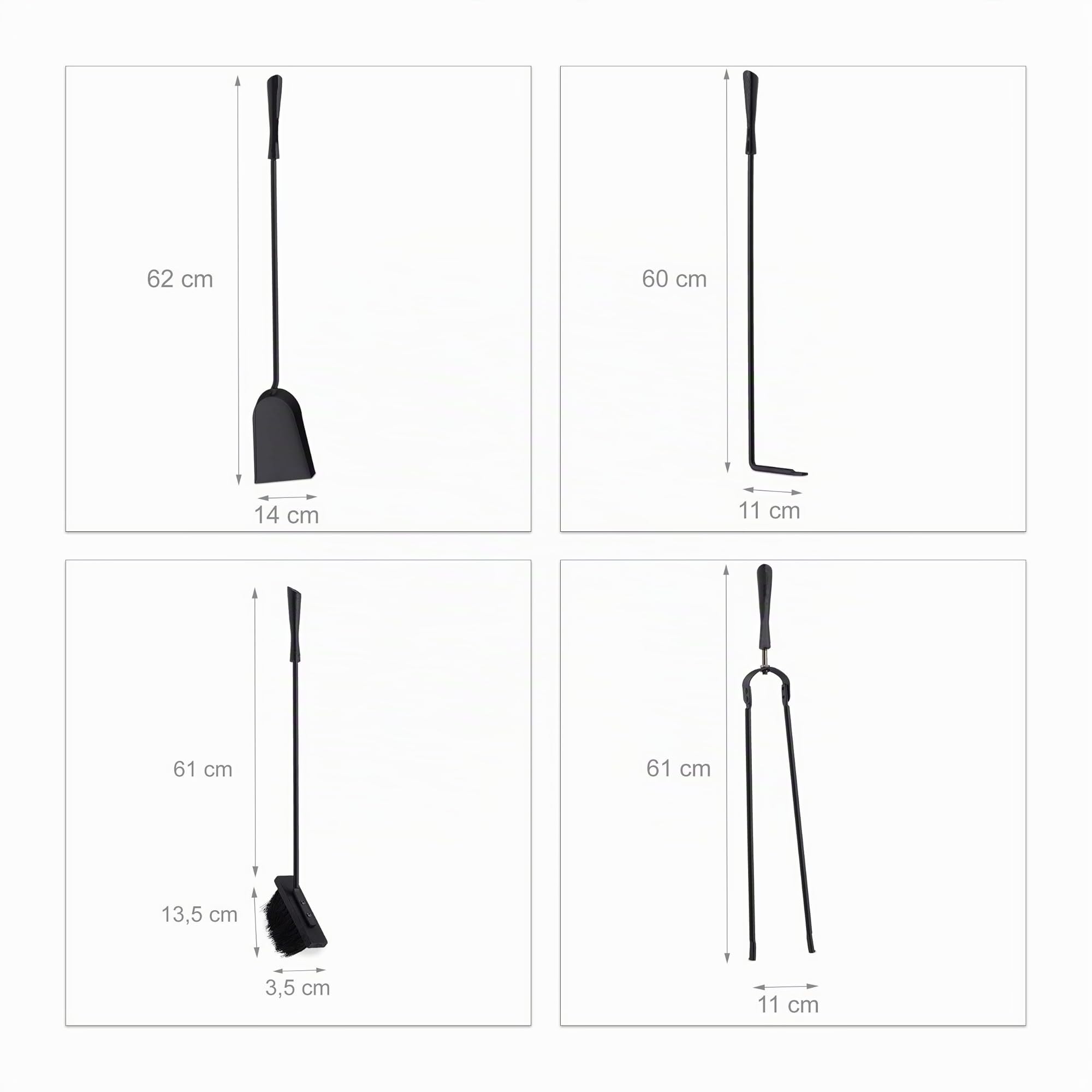 Relaxdays Accessori Camino 5 Pezzi Attizzatoio Paletta Pinza Scopino Secchio Nero