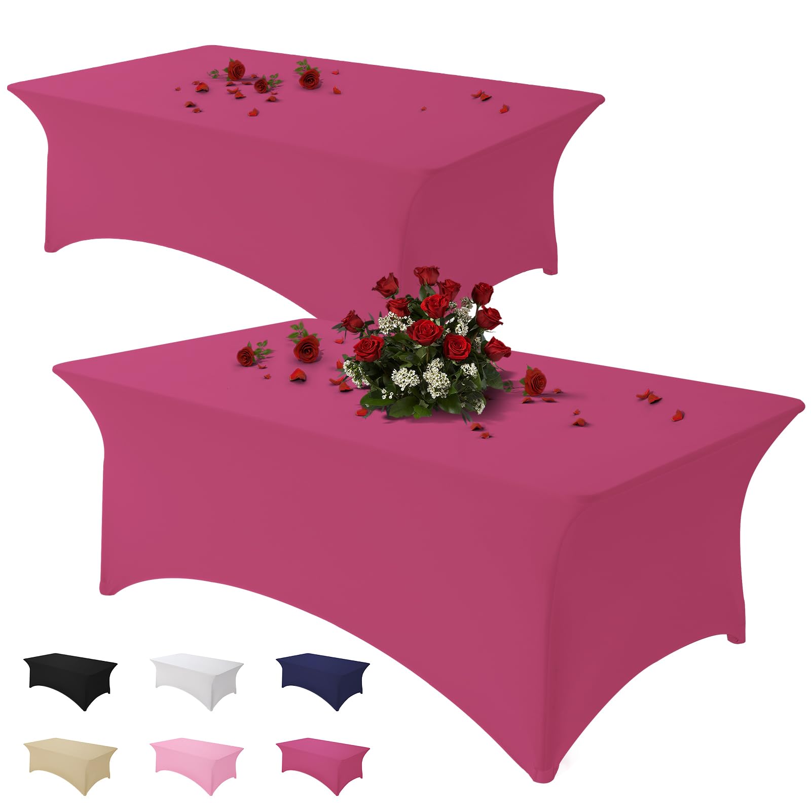 Famstar Table Cloth 2 Pack Fuchsia 4FT Spandex Tablecloth for Rectangle Fitted Table Cloths Stretch Covers Washable Wrinkle Free Tablecloths for