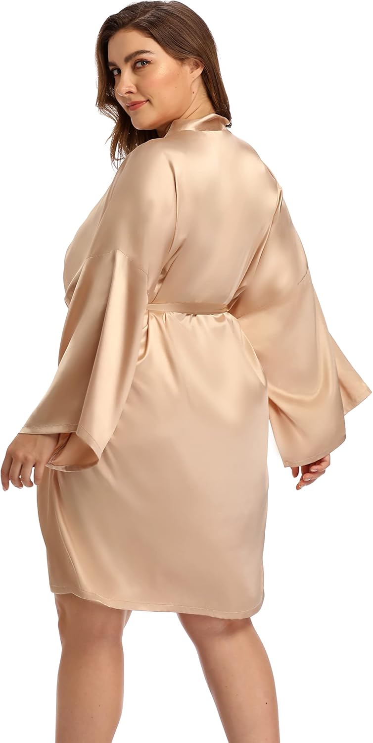 Women's Plus Size Satin Robes Short Dressing Gown Party Robes - Image 2