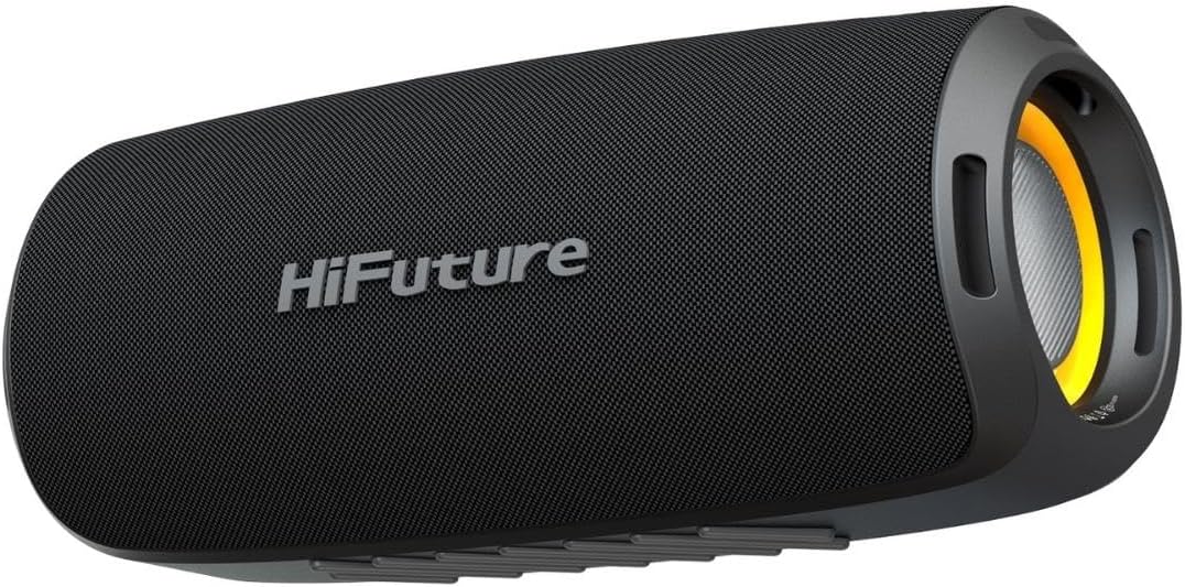 HiFuture Gravity 45W Portable Bluetooth Speaker – Black | IPX7 Waterproof, RGB LED Lights, 8H Playtime, TWS Pairing, Bass Boost, USB-C Fast Charging