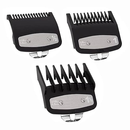 Paquete de 3 protectores de corte de alta calidad compatibles con Wahl cortapelos con clip de metal, 3 longitudes de corte de 1 12 pulgadas, 12