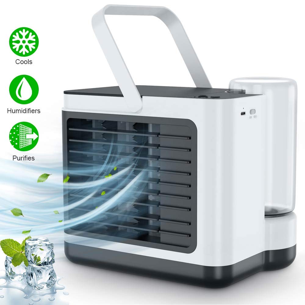VersionTECH. Personal Mini Air Cooler 6.5-inch, 4 in 1 Portable Evaporative Air Conditioner Humidifier Purifier , USB Desktop Cooling Fan with 3 Speeds & Night Light For Home Small Space Room Office