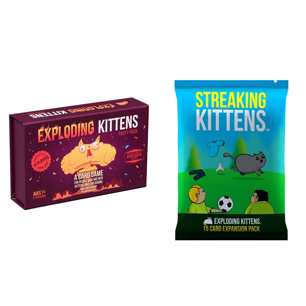 Exploding Kittens Juego Paquete de Fiesta Juega con hasta 10 Jugadores! Juego de Cartas en Inglés + This is The Second Expansion, Barraja de Cartas