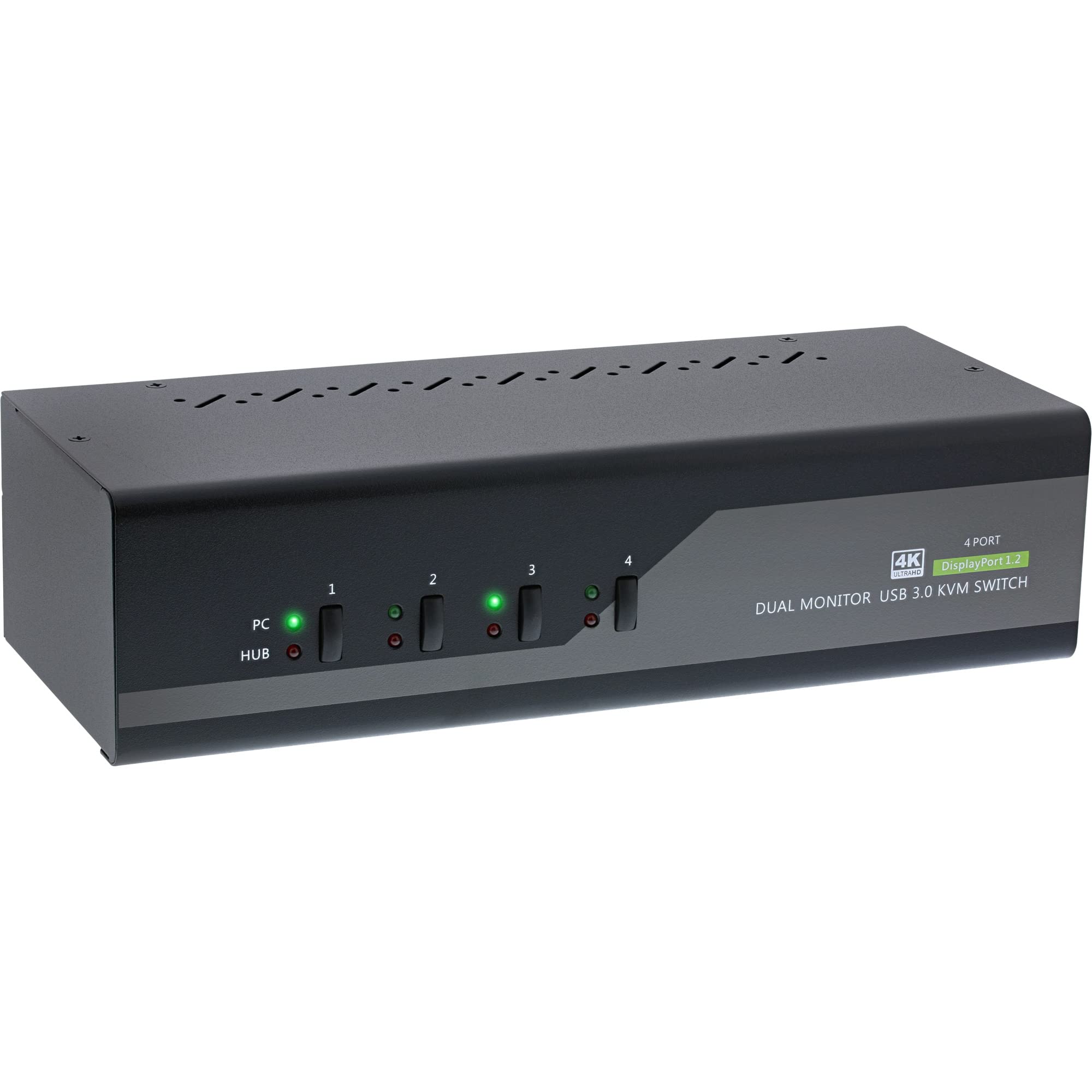 InLine 63654I KVM Desktop Switch, 4-krotny, podwójny monitor DisplayPort 1.2, 4K, USB 3.0, audio
