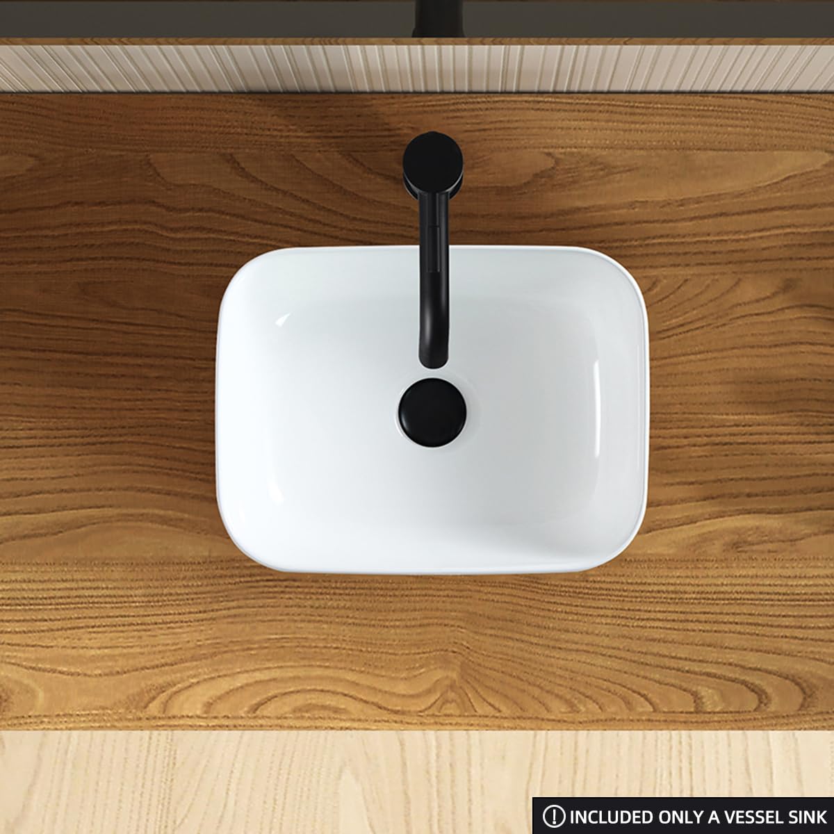 Fregadero de cerámica blanca de 16 x 12 x 5.5 pulgadas, cuenco para lavabo de baño, diseño curvado suave, duradero y fácil de instalar y limpiar