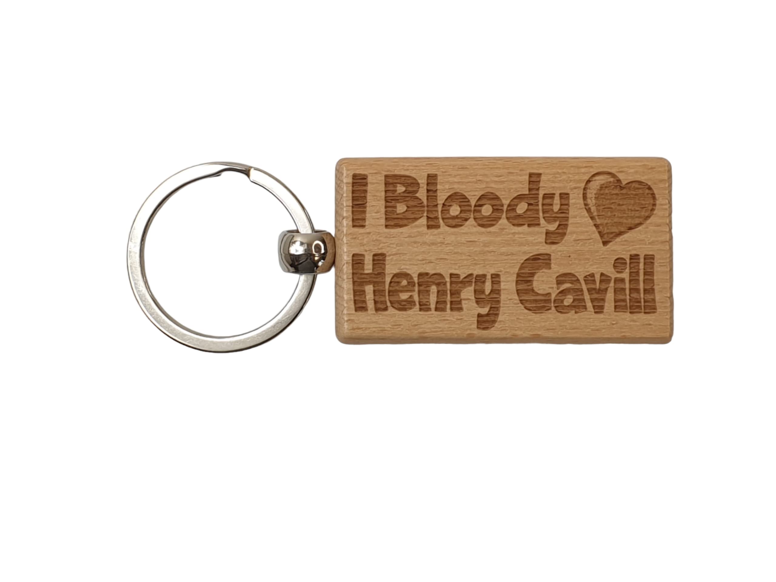 Decalarama Brown Henry Cavill Keyring Gift - I Bloody Love - Engraved Wooden Superman Movie Star Fan Fun Cute Present