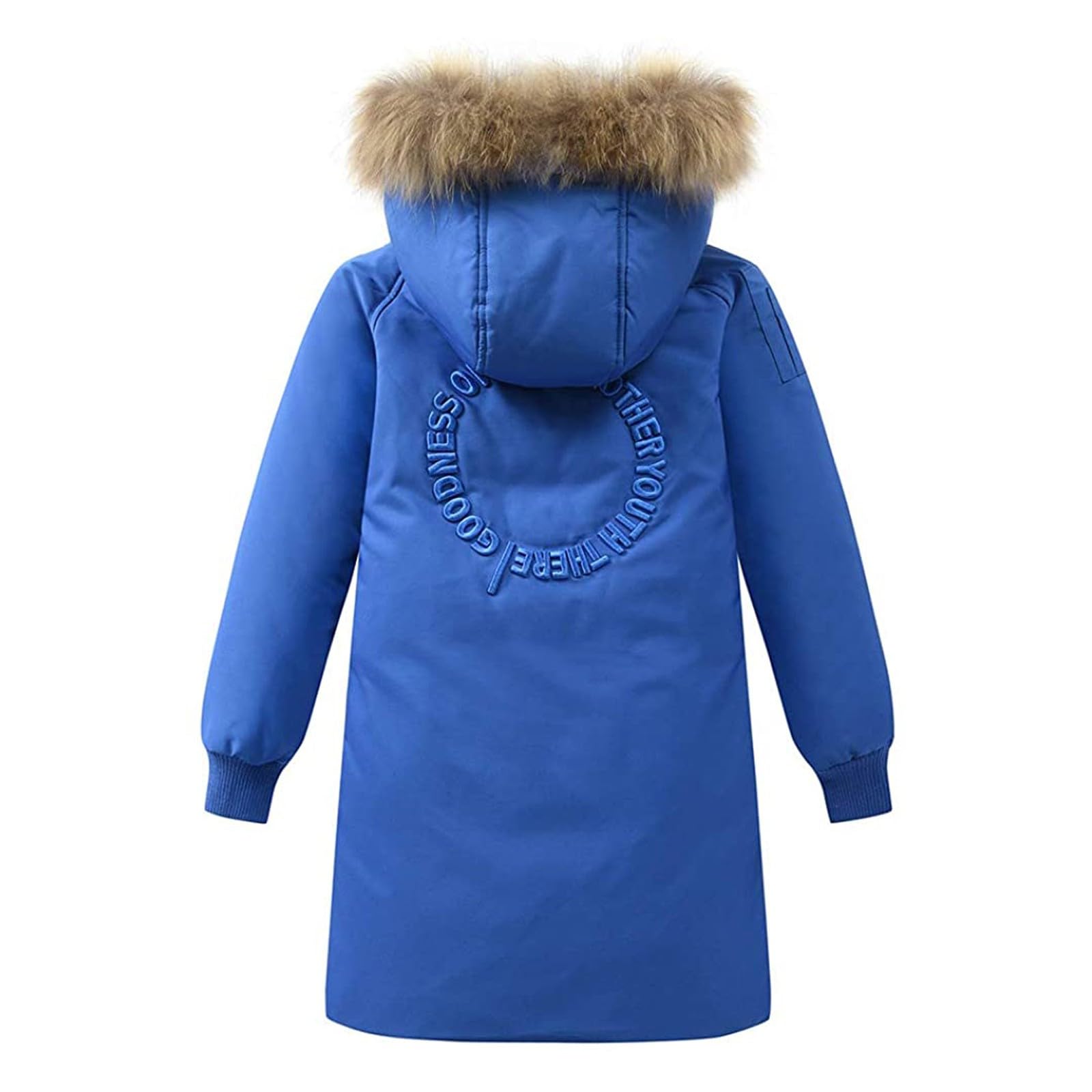 Piumino con cappuccio, unisex, per bambini, tinta unita, invernale, spesso, caldo, antivento, giacca sportiva per ragazzi (blu, 5-6 anni)