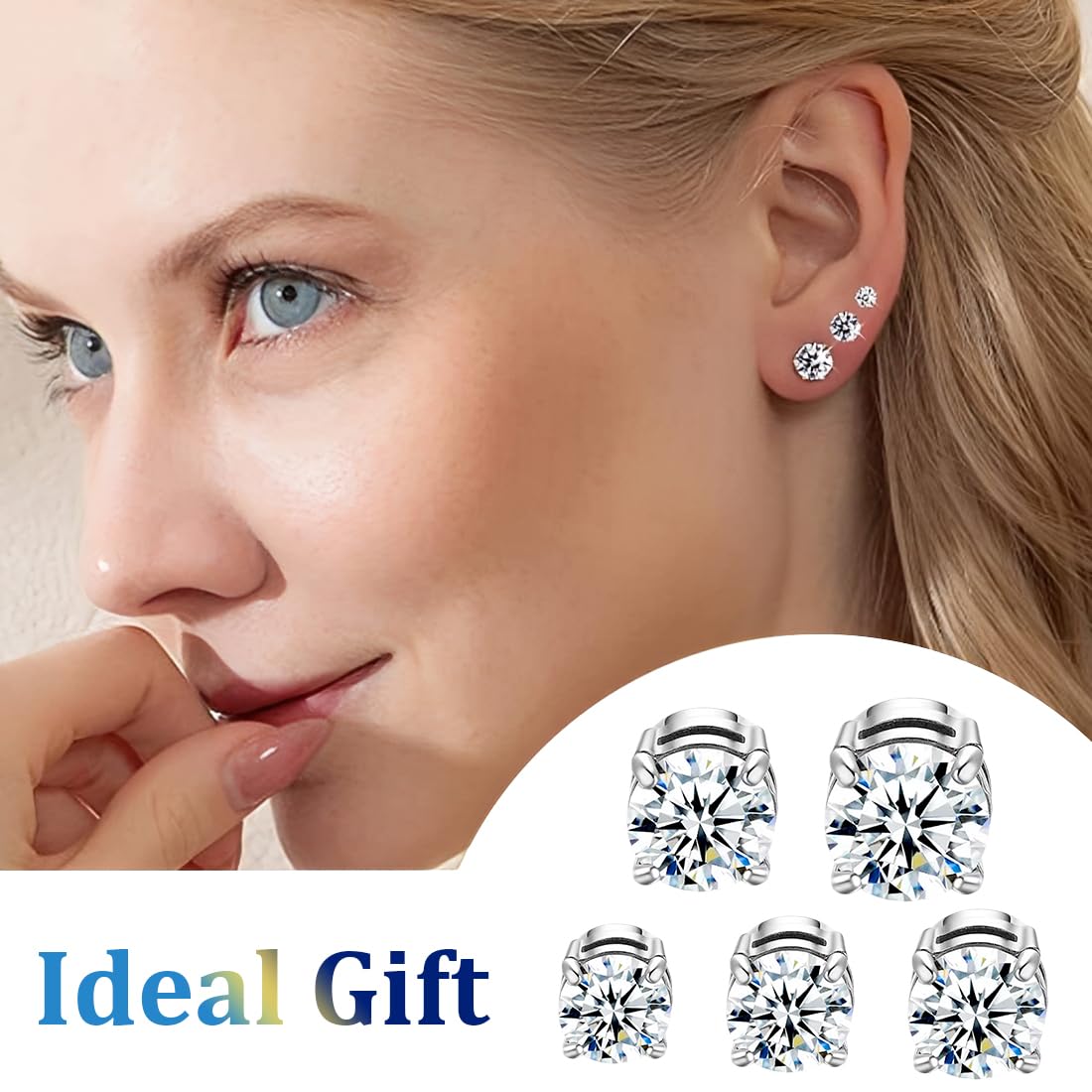 5 Paia Orecchini Magnetici,Orecchini Magnetici Uomo Donna,Clip Auricolari Finti Uomo,Orecchino Magnetico In Acciaio Inossidabile Non-Piercing Calamita Finti Orecchino Set 4/5/6/7/8mm