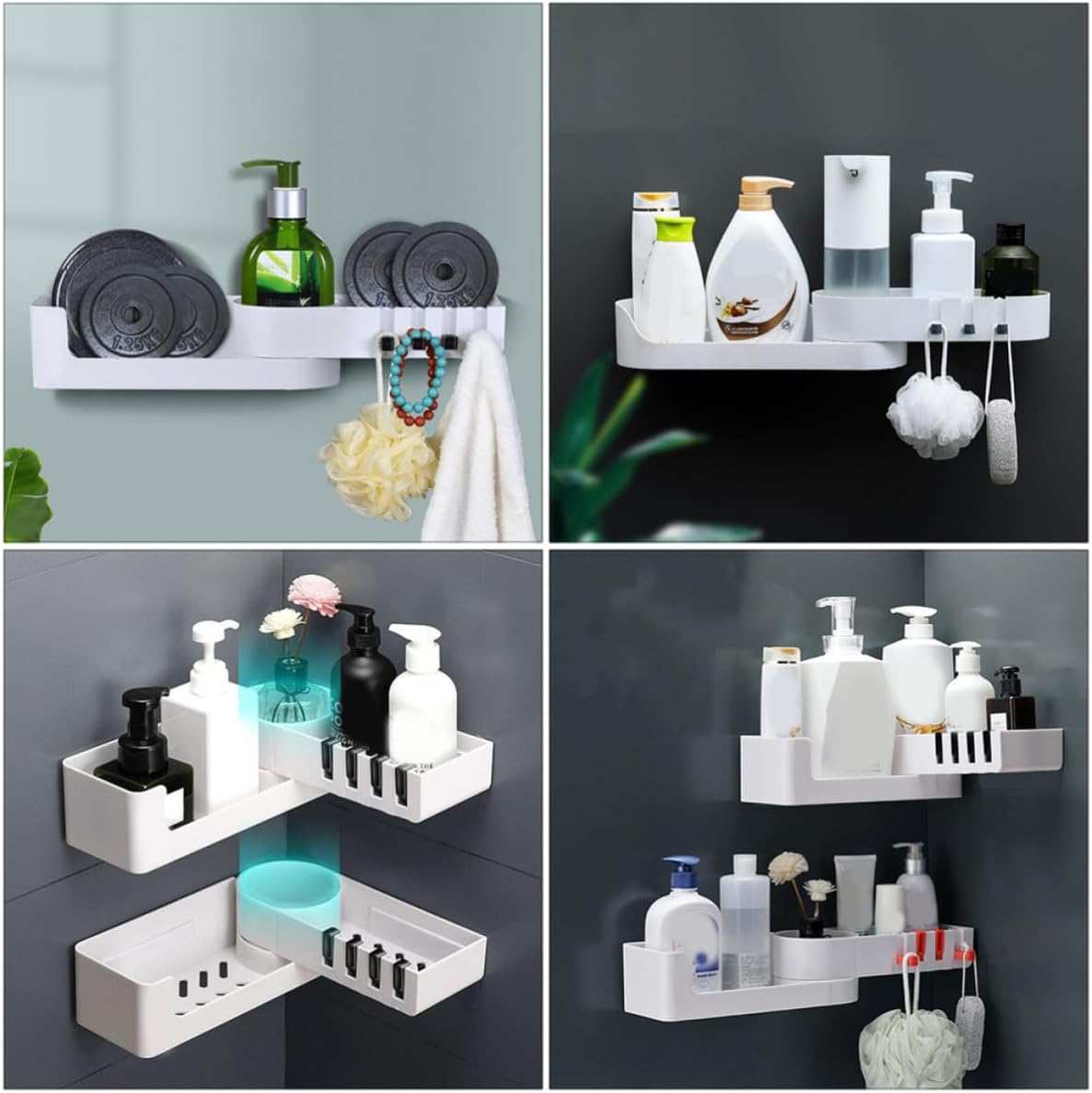 Gadpiparty Rotatable Wall-mounted Bathroom Storage Rack with Punch Adhesive, Plastic Shower Caddy Shelf with Storage Compartment for Hotel and Washroom Organization