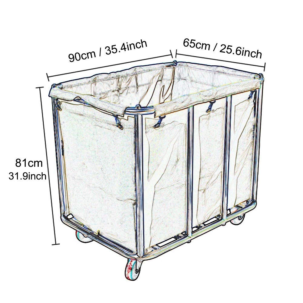 DFEDHF Brown Extra Large Commercial Laundry Trolley, Rolling Laundry Sorter Cart for Dirty Clothes Storage, Stainless Steel Frame