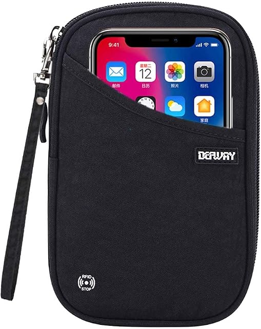 defway Passport Holder Travel Wallet - Small Passport Travel Wallet Travel Accessories RFID Blocking Document Organiser Case for Women Men (Black, Small)
