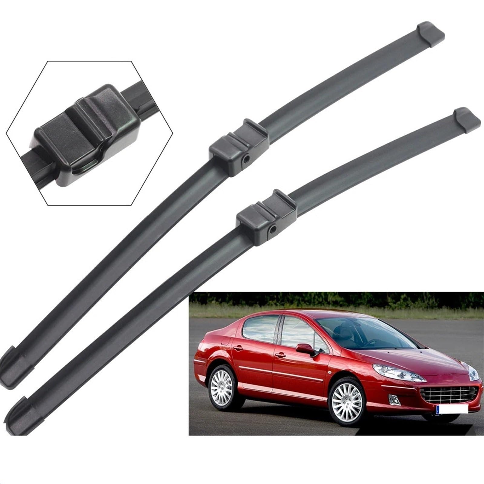 Limpiaparabrisas Coche Compatible Con Peugeot Para 407 2004 2005 2006 2007 2008 2009 2010 Escobillas Limpiaparabrisas Delanteras Coche Brazos Pasador Lateral Goma Sin Marco