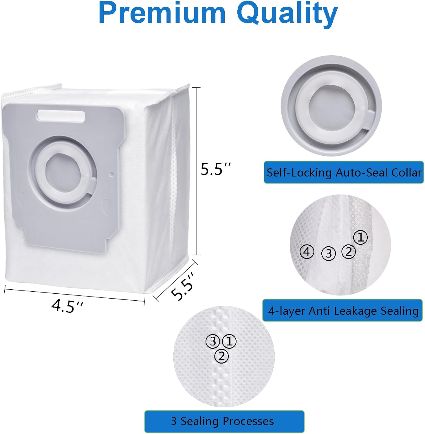 18 Pack Vacuum Bags Compatible with iRobot Roomba Bags i7 i7+ i3 i3+ i4 i4+ i6 i6+ i8 i8+ i1 i1+ j7 j7+/Plus S9 S9+ I & S & J Series Robot Vacuum Parts, Reuse Automatic Dirt Disposal Bags