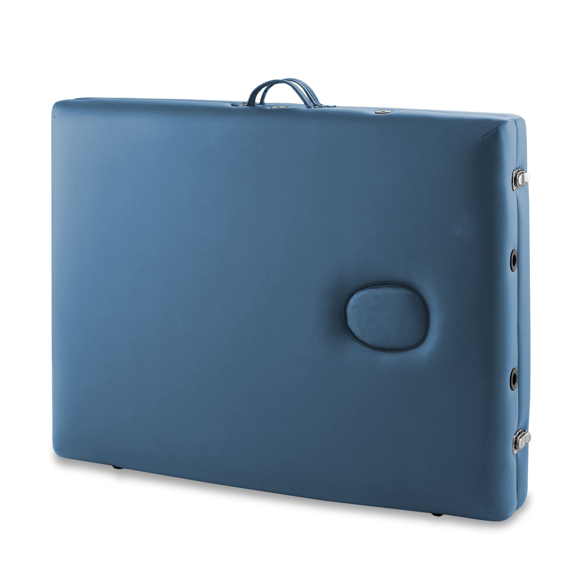 Saloniture Mesa de masaje profesional portátil ligera con patas de aluminio, incluye reposacabezas, soporte facial, reposabrazos y funda de transporte, color azul