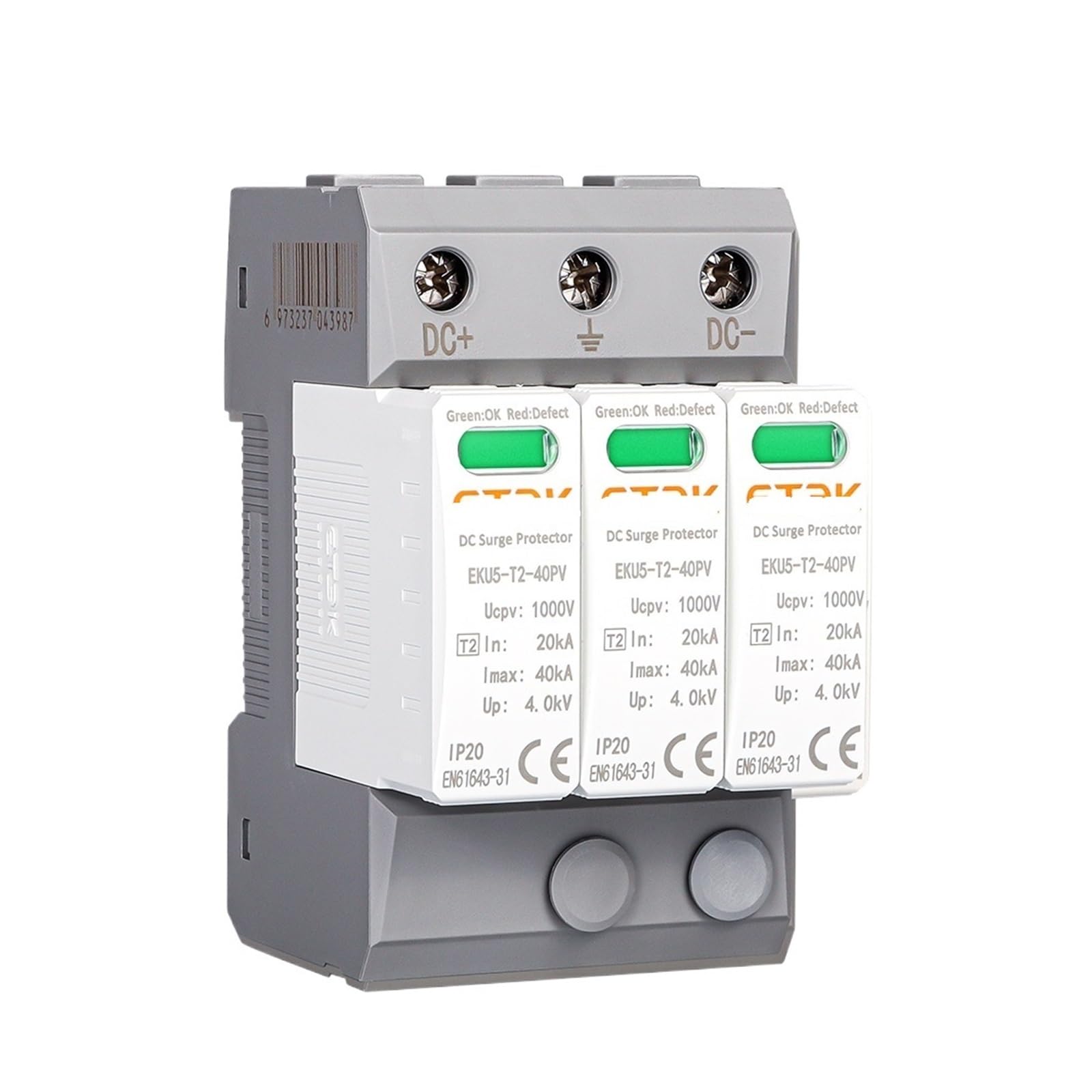 Protector de baja tensión SPD 3P CC 1000 V pararrayos fotovoltaico para sobretensiones transitorias 3