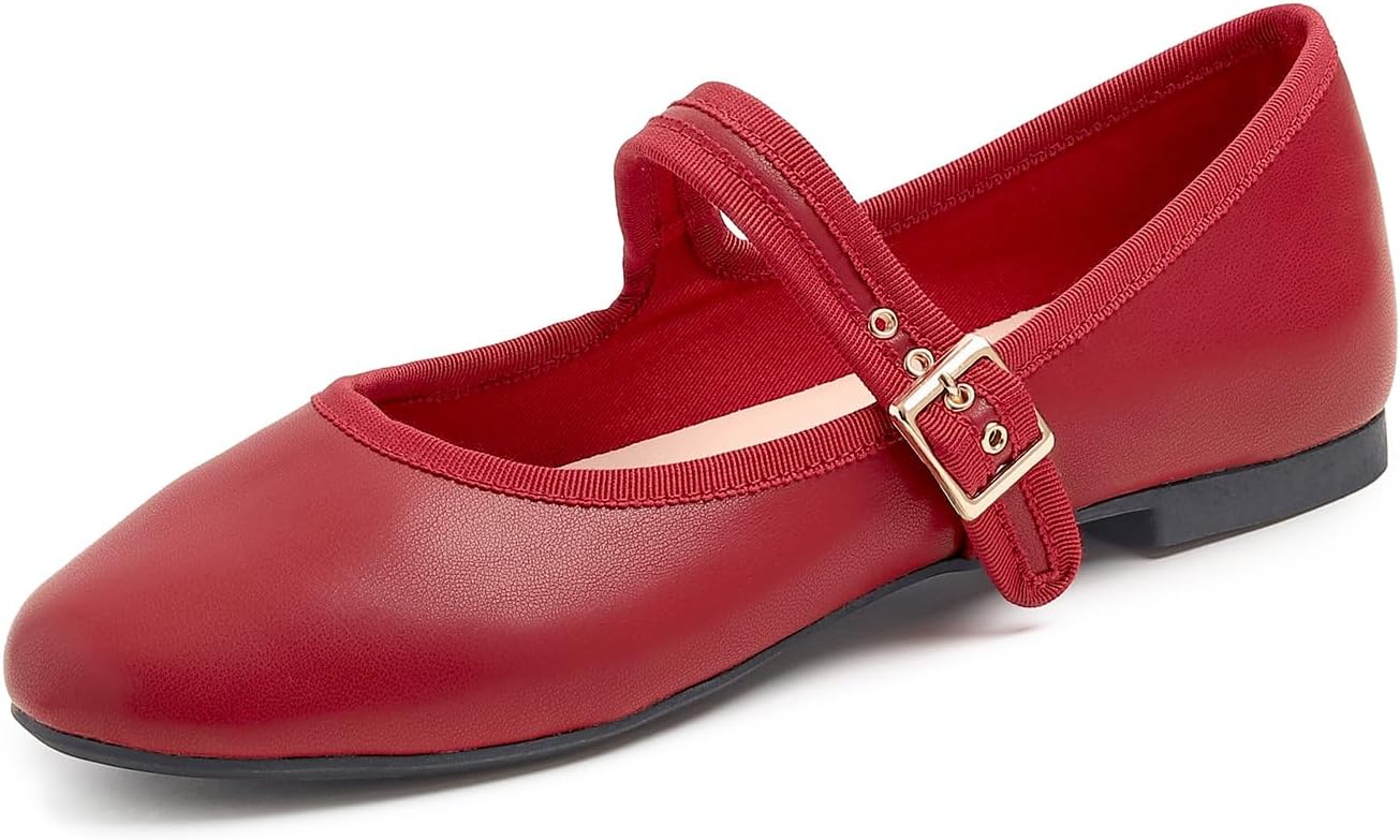Retro Red Vegan Leather Mary Jane With Canvas Lining