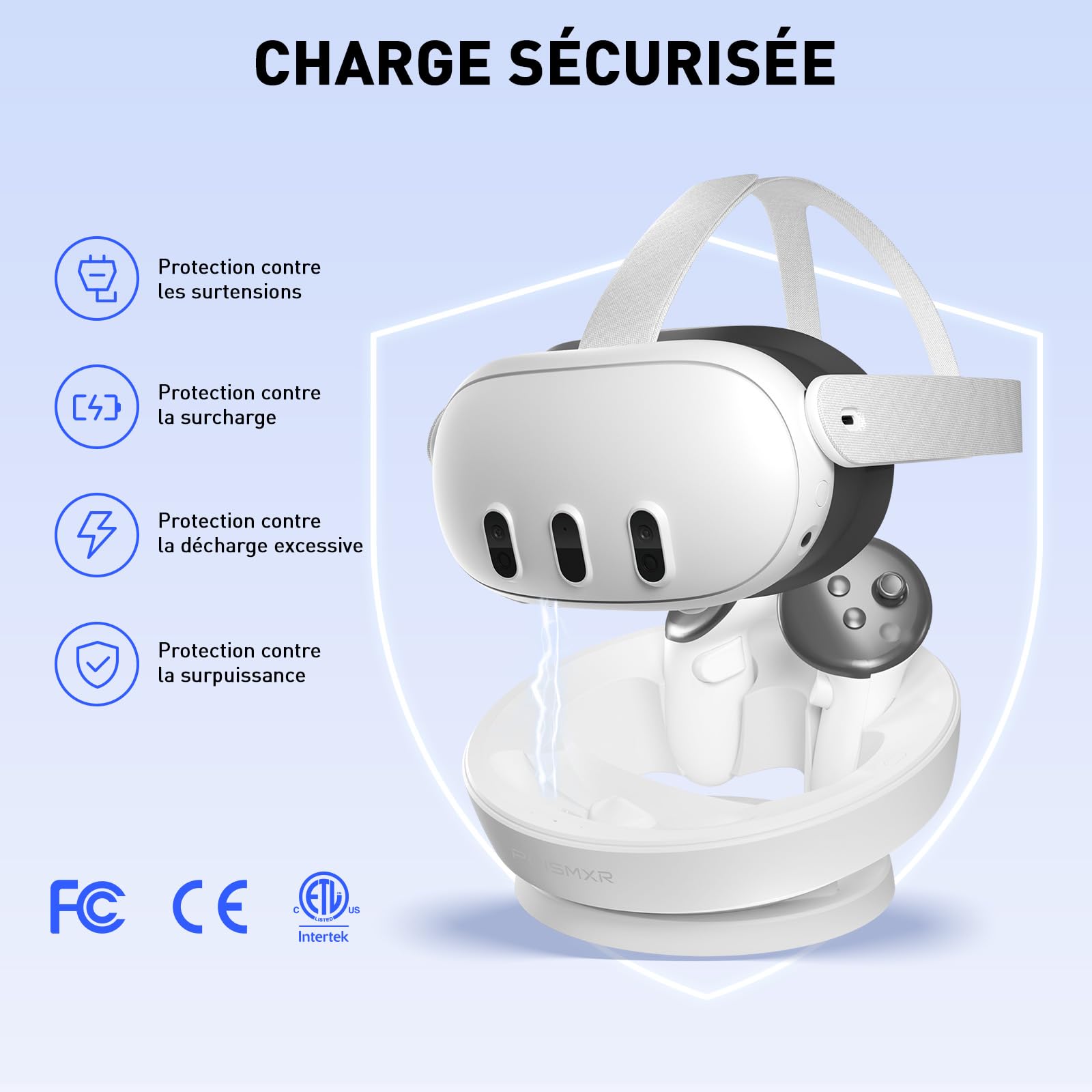 PRISMXR Station de Charge Compatible avec Meta Quest 3 Accesoires, Charging Dock 27W Compatible avec Quest3 et Contrôleurs (Carina D1)