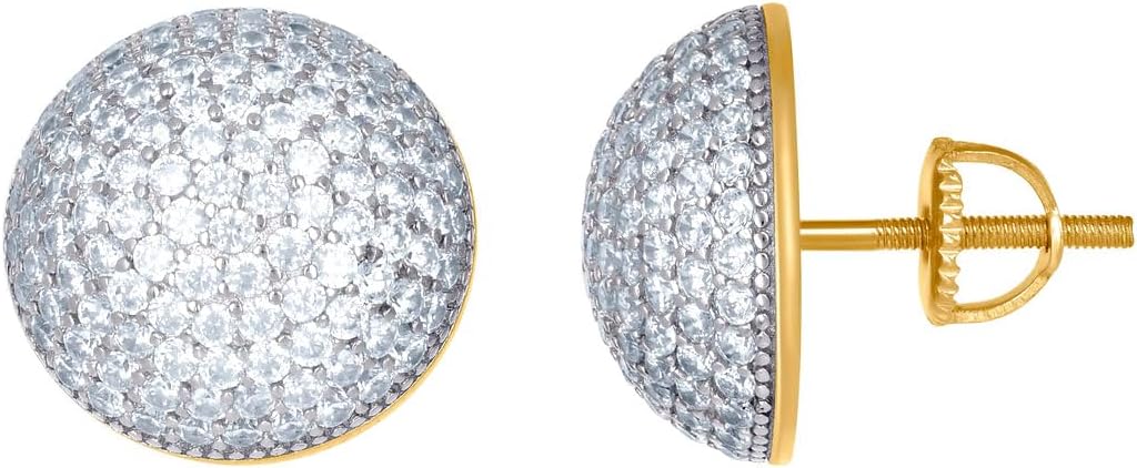 925 Sterling Silver Yellow-tone Womens Cubic Zirconia Half Ball Stud Earrings Ball Earring for Women