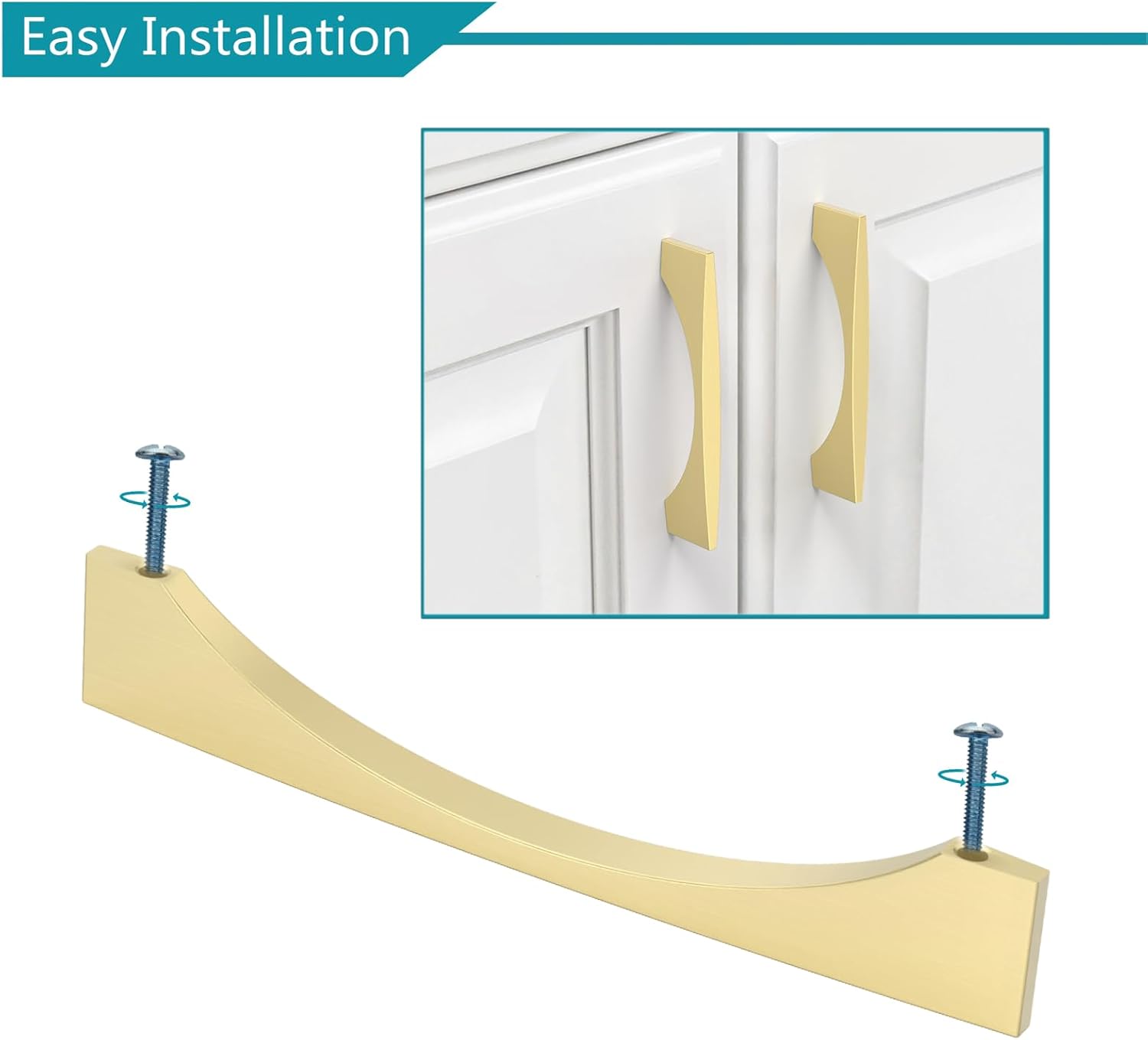 9BUILD 10 Pack Brushed Brass Cabinet Pulls - 3.75 Inch Cabinet Handles - Gold Kitchen Pulls and Drawer Handle