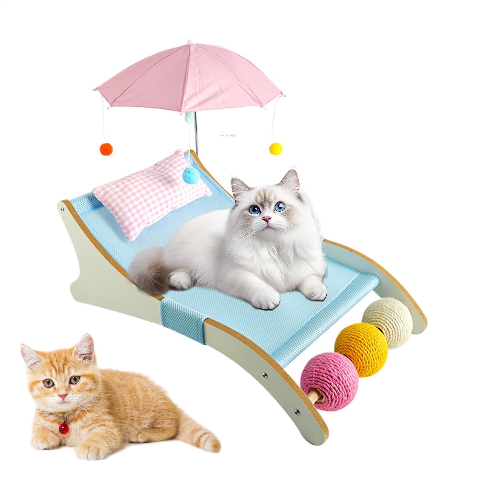 Générique Katzenbett mit Vordach, Hängematte, Tiere mit Kratzbrett und Schutzgitter | Katzenbett für den Außenbereich, für Wohnzimmer, Balkon, Terrasse, Hinterhof, Bad, kleine Rassen