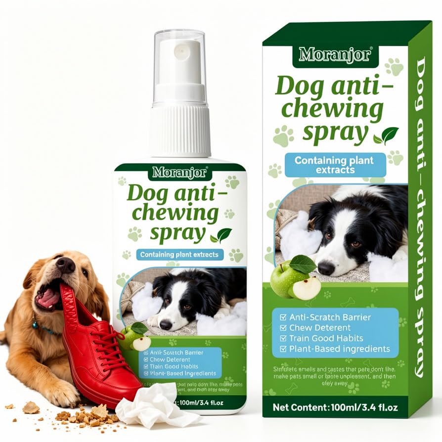 Moranjor 100ml Anti Chew Spray For Dogs Bitter Apple Dog Spray Deter Unwanted Chewing for Dog Behavior Training Aid Spray Natural Effective of Furniture Shoes Bandages Indoor & Outdoor Use