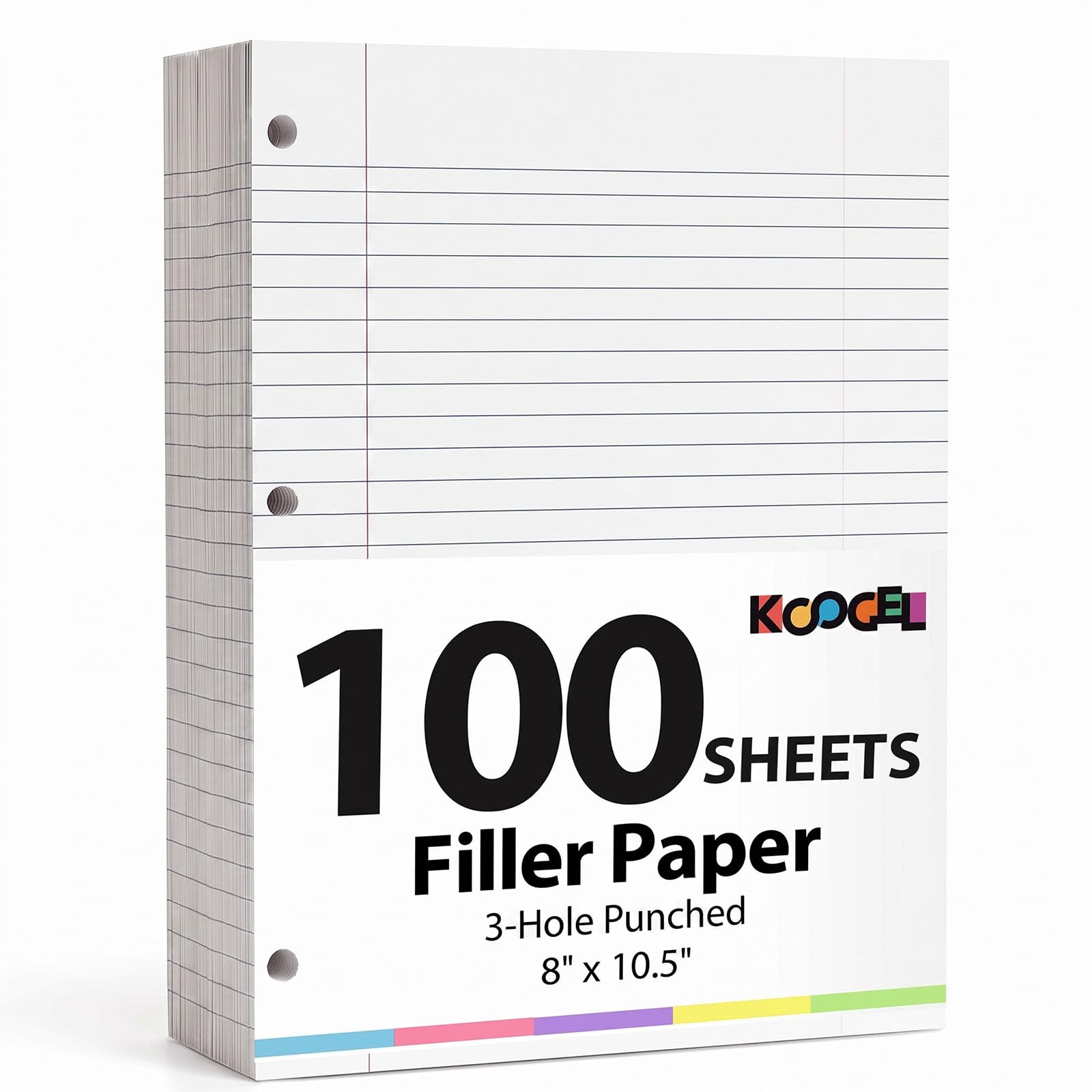Photo 1 of Koogel White Filler Paper, 100 Sheets, Wide Ruled, 8" x 10-1/2"