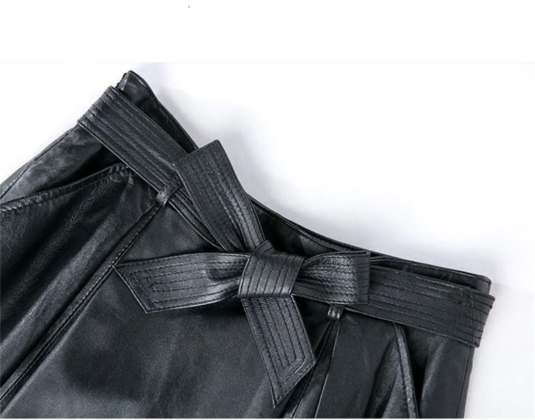Damska skórzana spódnica midi Street Bow Belt Retro plisowane szorty
