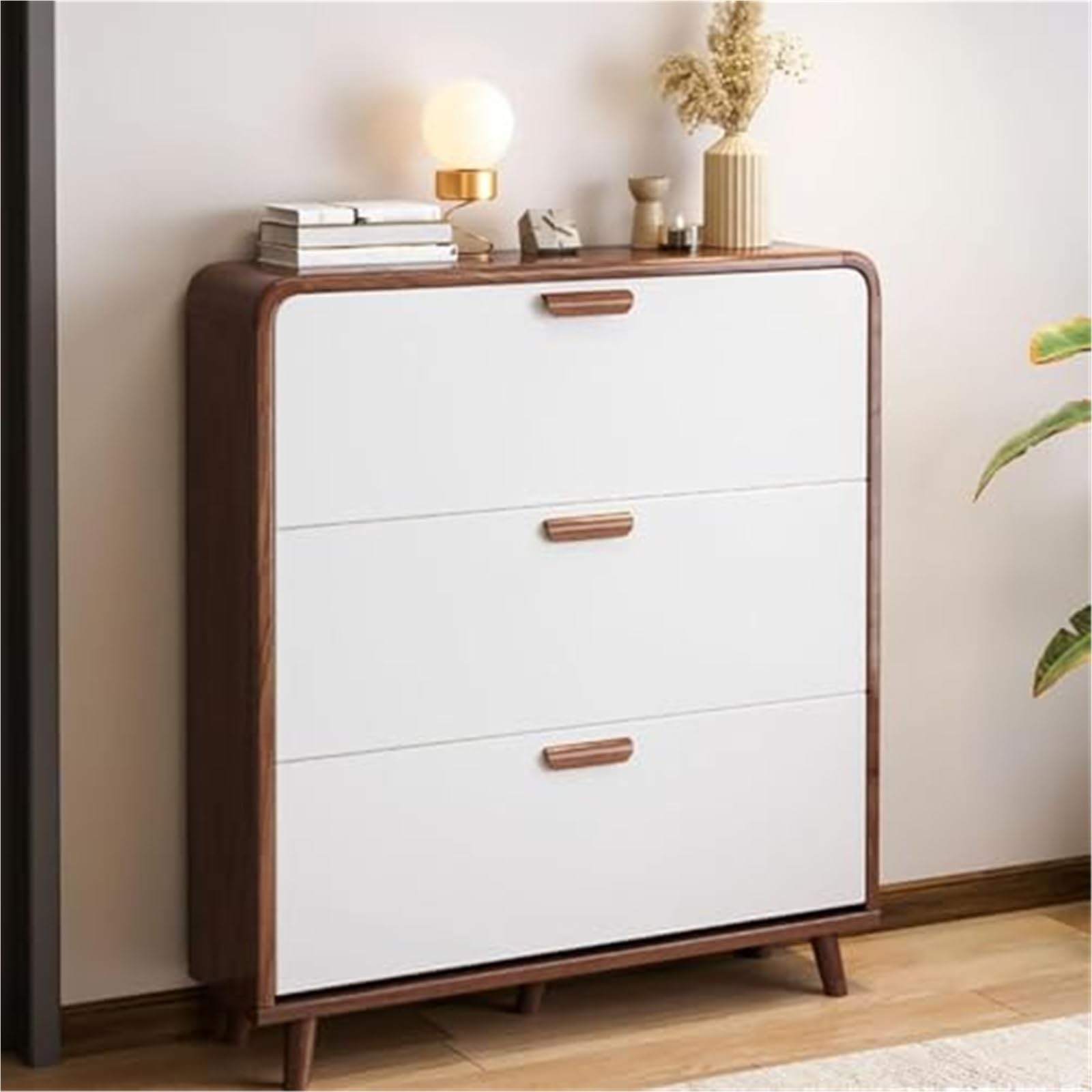 IvyLoutish Wooden Shoe Storage Cabinet Pull Down Hallways Shoe Rack Cupboards Narrow Shoes Organiser Slim Shoes Cabinet Furniture Wood Unit for Entryway Living Room,Ideal for Home