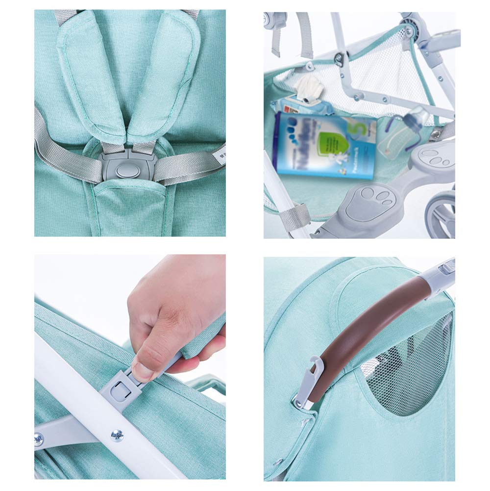 Wózek dziecięcy z regulacją wysokości, składany, ultralekki, przenośny, odporny na uderzenia, 5-punktowy pas bezpieczeństwa, wózek dziecięcy, różowy
