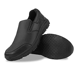 Non Slip Black Work Shoes for Women Food Service Womens Water Slip Resistant Leather Slip on Chef Walking Shoes for Restaurant Kitchen Sneakers