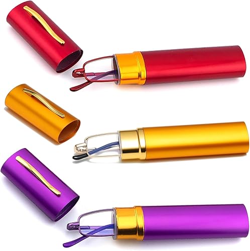 Miniatura 2 de 3 pares de mini anteojos de lectura de metal delgados de tamaño de bolsillo, compactos, ligeros, portátiles tu elegante compañero de viaje para