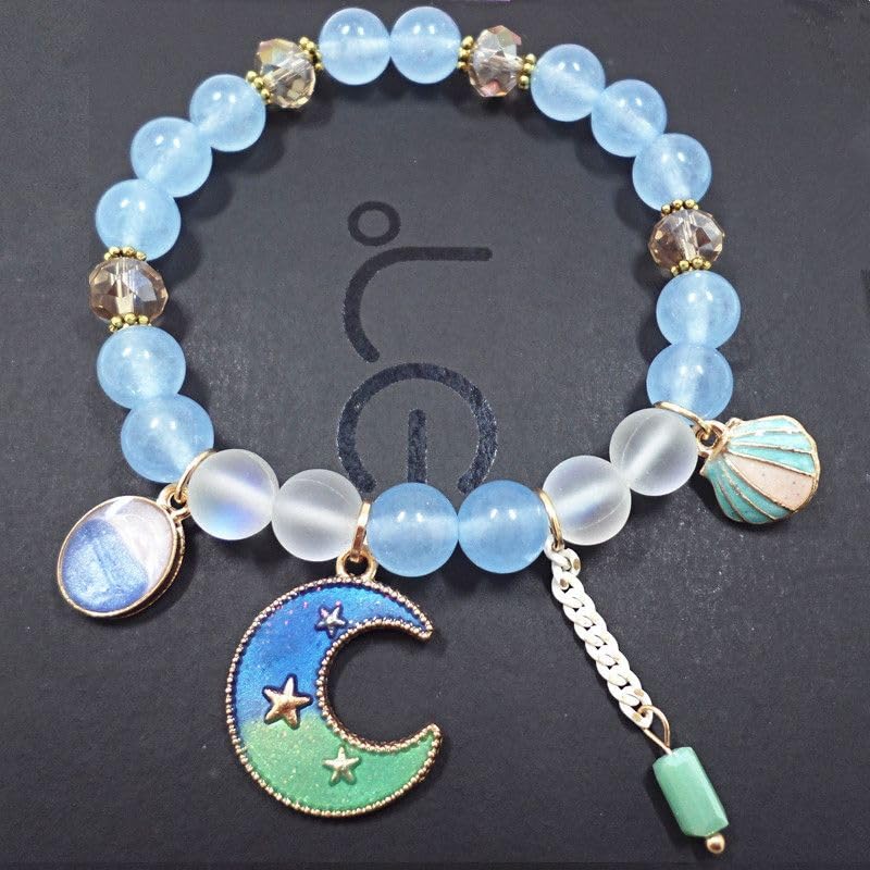 石白水晶 friendship bracelets 手链女五角星 friendship bracelets 手链星星 charm bracelet 手串手饰品S494浅蓝玉髓双色月2