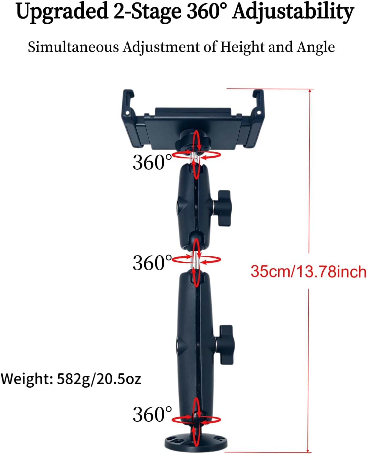 Heavy Duty Drill Base Tablet Mount, Aluminum Arm, Fits 6-13.1" iPad Pro iPhone Tablet, 360° Rotation for Truck Car Boat Desk Wall (SJ-01)